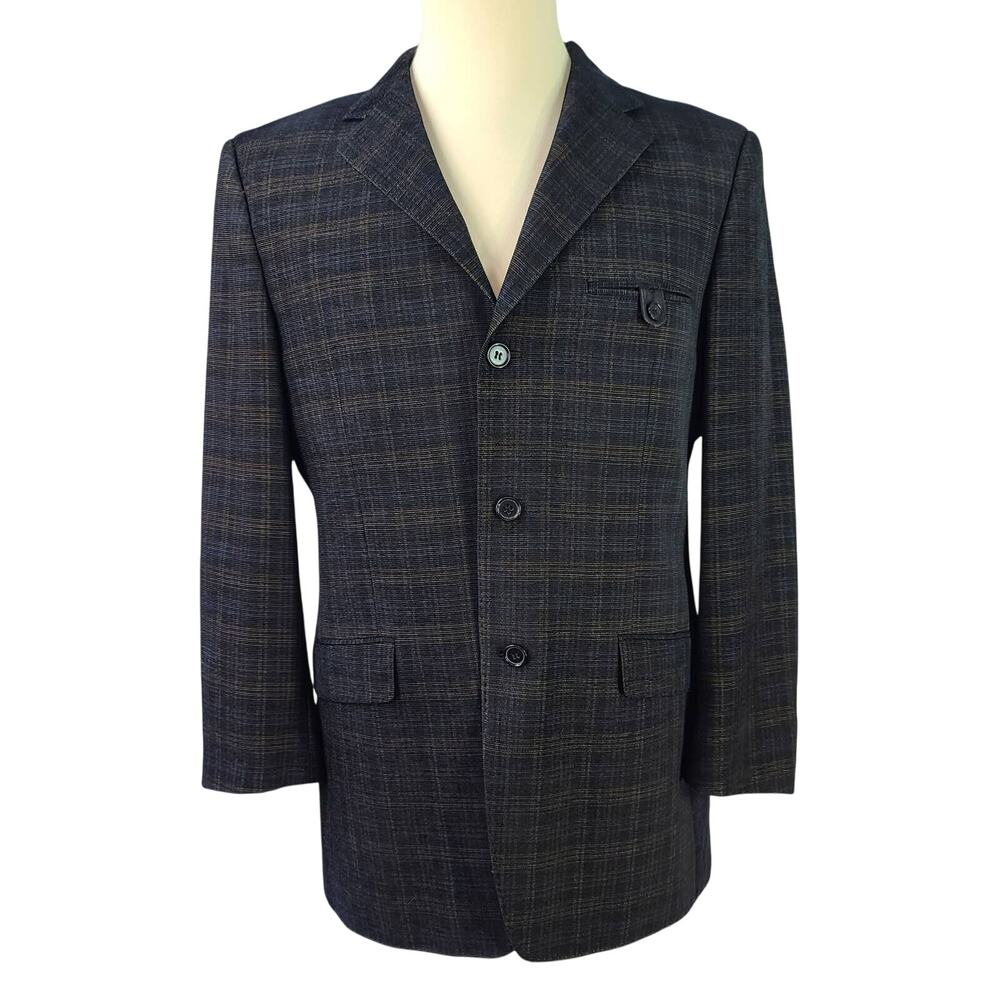 Venturo Black Brown Blue Lined 3 Button Sport Coat Jacket Blazer EU 50 US 40
